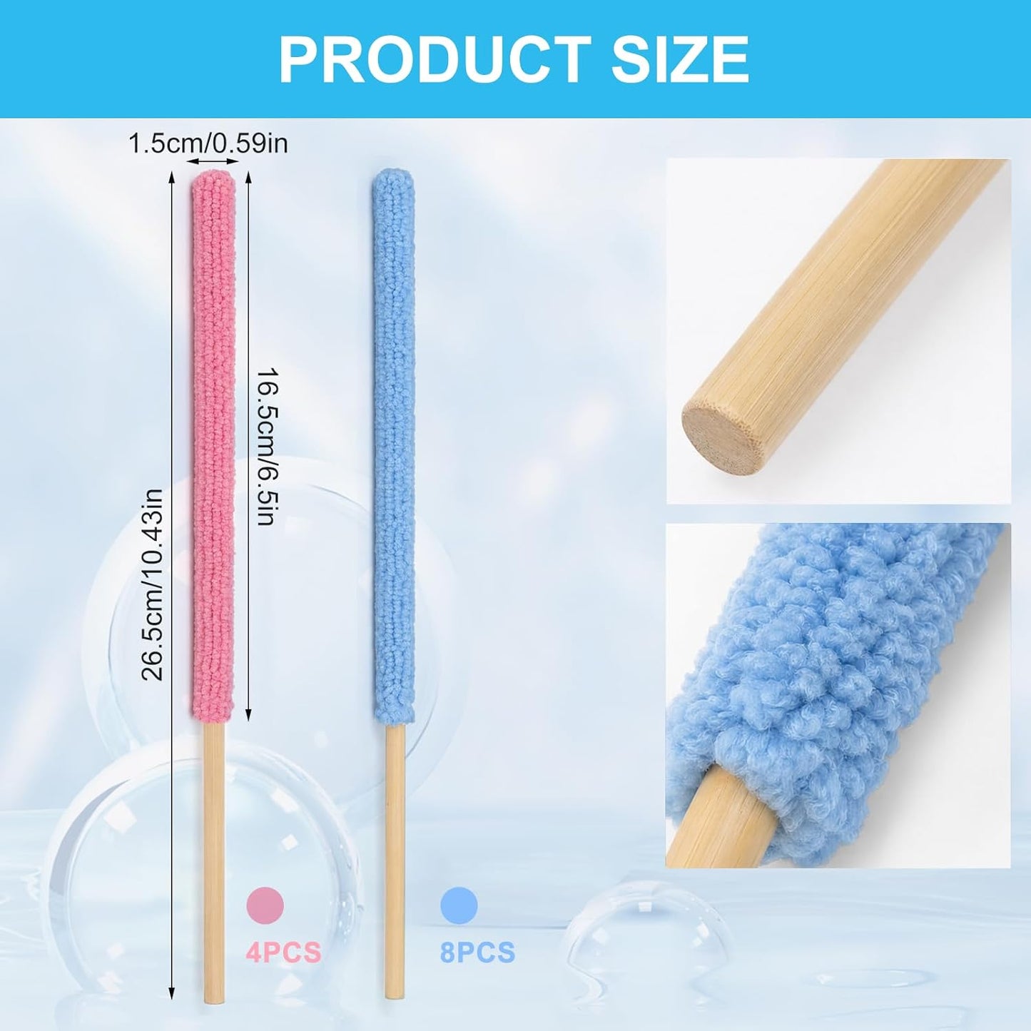 12 Pcs Microfiber Detail Duster Sticks, Mini Cleaning Tool for Crevices, Car Vents, Fan Blades, Window Blinds, and Small Spaces (Blue & Pink)