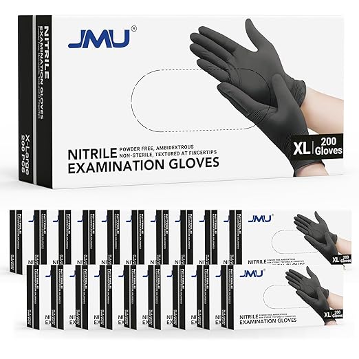 JMU Black Nitrile Gloves XL, 3.5Mil Disposable Nitrile Exam Gloves Latex Free by JMU