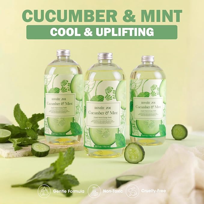 ROMIIE ZOI Liquid Hand Soap Refills Gift Set – Cucumber & Mint Scent – 3 Pack – - Image 3