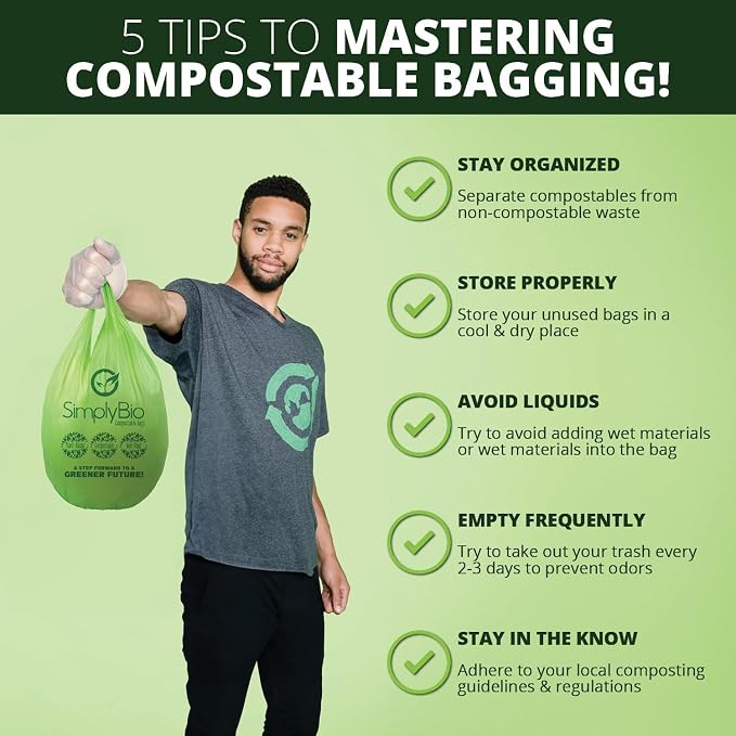 1.6 Gallon Compostable Trash Bags Handle, Heavy Duty Thick 0.6 Mil, 6.06 Liter - Image 7