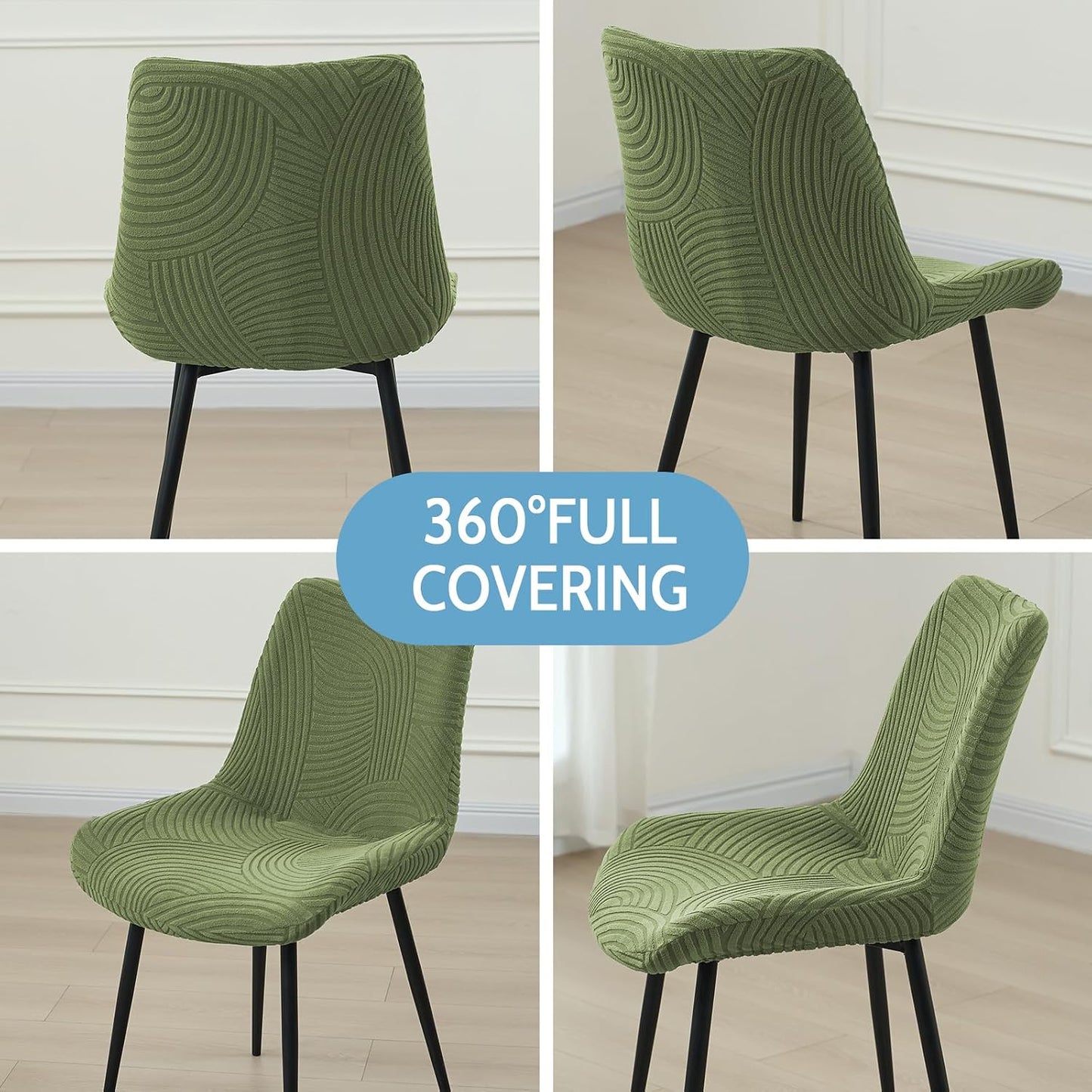 Jacquard Dining Chair Covers Set of 4,Stretchy Mid Century Modern Kitchen Dining Room Chair Slipcovers Armless Accent Side Chair Covers for Dining Chairs,Green