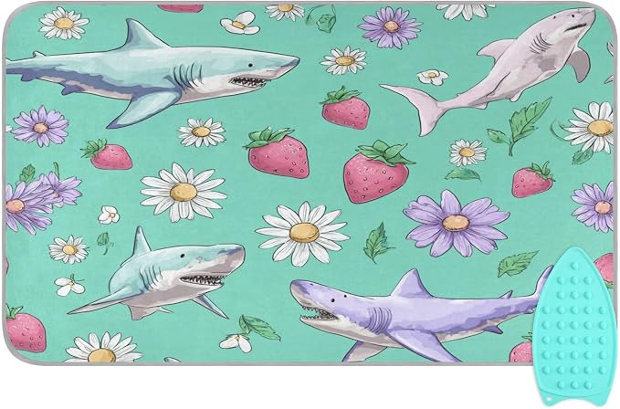 Mint Green Sharks Strawberry and Daisy Ironing Mat by Tatenale