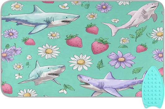 Mint Green Sharks Strawberry and Daisy Ironing Mat by Tatenale