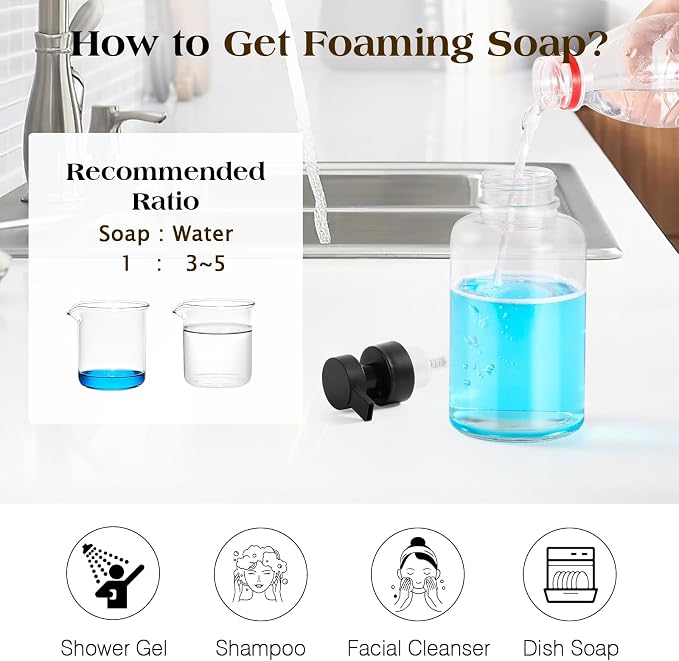 Luxspire Foaming Soap Dispenser, Glass Foam Pump Soap Dispenser, Non-Slip Hand - Image 6