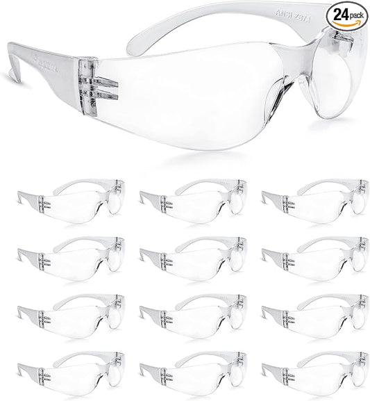 amoolo Clear Safety Glasses Bulk of 24, Protective Eyewear by amoolo