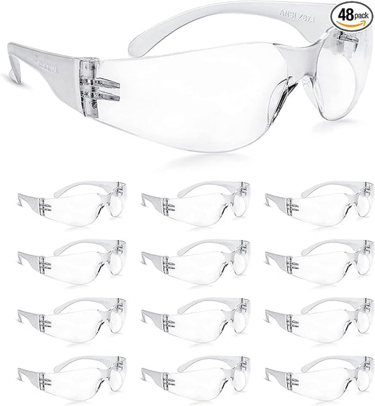 amoolo Clear Safety Glasses Bulk of 48, Protective Eyewear by amoolo