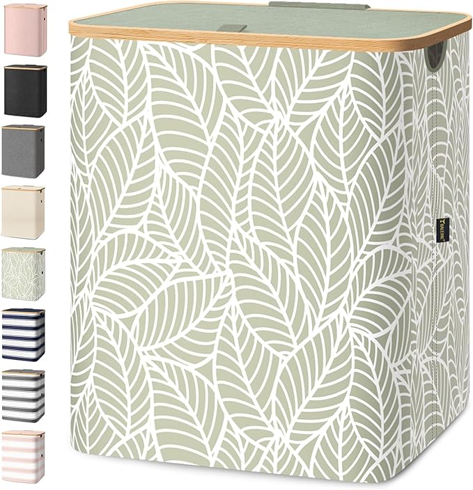 BALEINE Laundry Hamper with Lid, Tall Laundry Baskets with Bamboo Pull Handles by BALEINE