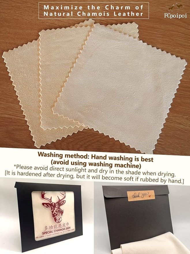 Glasses Cleaning Cloth Chamois Leather Natural Premium Cloth, Eye Glass Clean - Image 6
