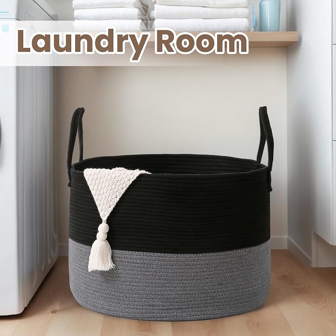 Woven Blanket Basket, 115L Large Rope Storage Bin - Image 7