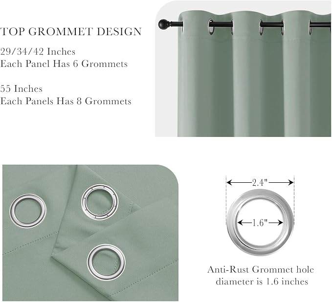PONY DANCE Sage Green Kitchen Curtains 45 inch Length, Thermal Insulated - Image 4