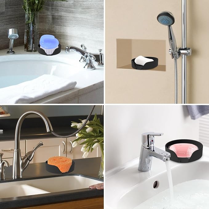 Self Draining Soap Dish, Silicone Suction Cup Soap Holder Tray Savers Container - Image 6
