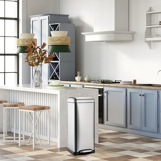 8 Gal/30L Slim Trash Can, Rectangular Step-On Stainless Steel Garbage Can - Image 7