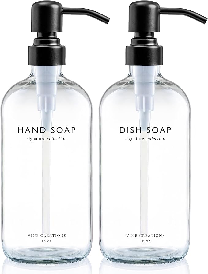 Vine Creations Clear Glass Soap Dispenser Set, Dish Soap and Hand Soap by VineCreations