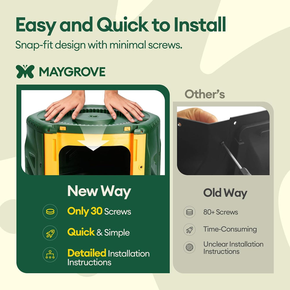 MAYGROVE Outdoor Compost Bin 53 Gallon Dual Chamber Composting Tumbler