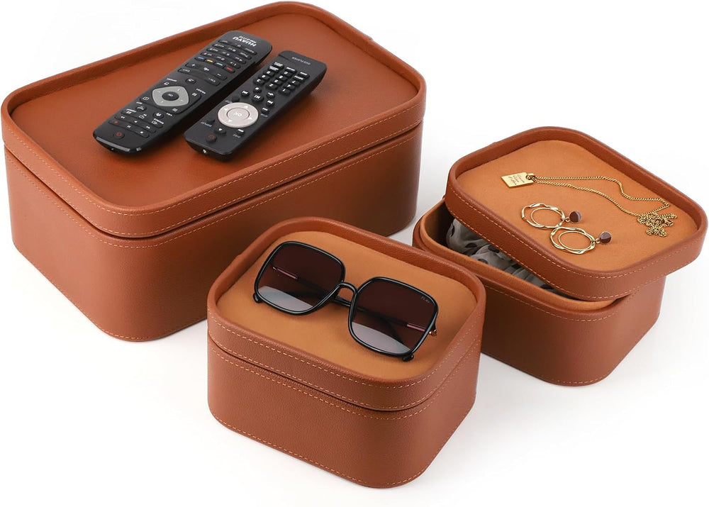 HofferRuffer Faux Leather Decorative Storage Boxes, Dust proof Storage Shelf ...