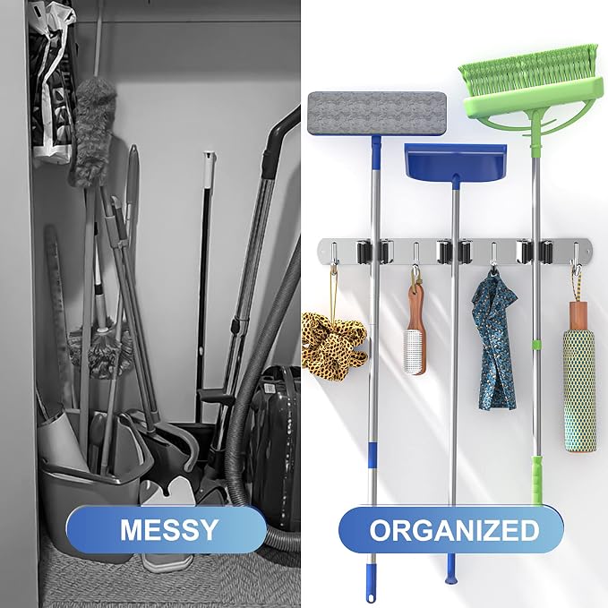 ZONGOOL Mop Broom Holder Wall Mount, Broom Organizer Mop and Broom Storage Tool - Image 4