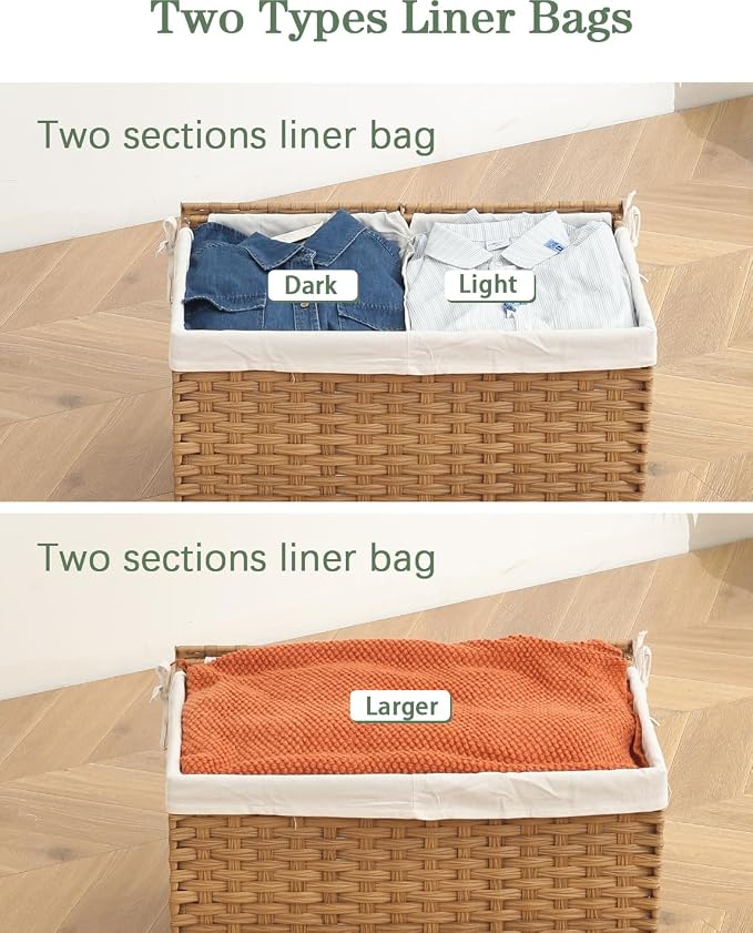 Storage Basket with Lid Rattan Storage Basket with 2 Separate Lid, 27.8 Gallon - Image 5