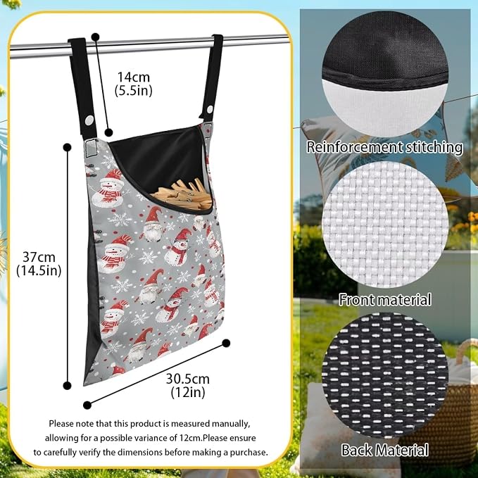 Cute Snowman Large Capacity 14.5 x 12 Inch Clothespin Bag - Image 6