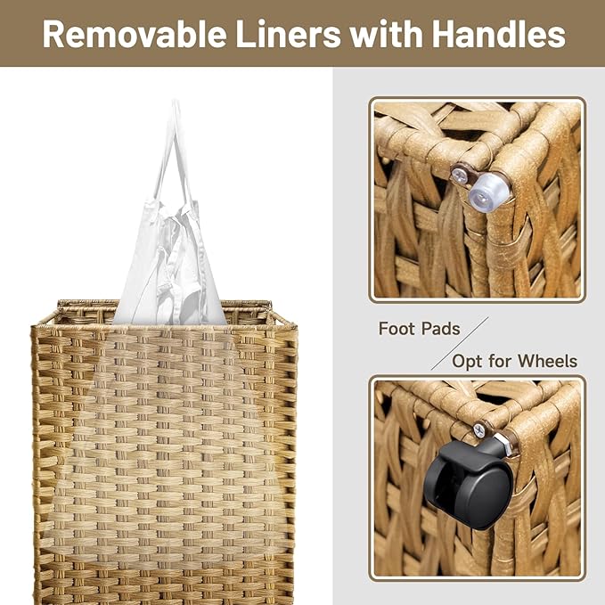 70L Slim Laundry Hamper with Lid & Wheels, 2-Park Rolling Laundry Basket with 4 - Image 6