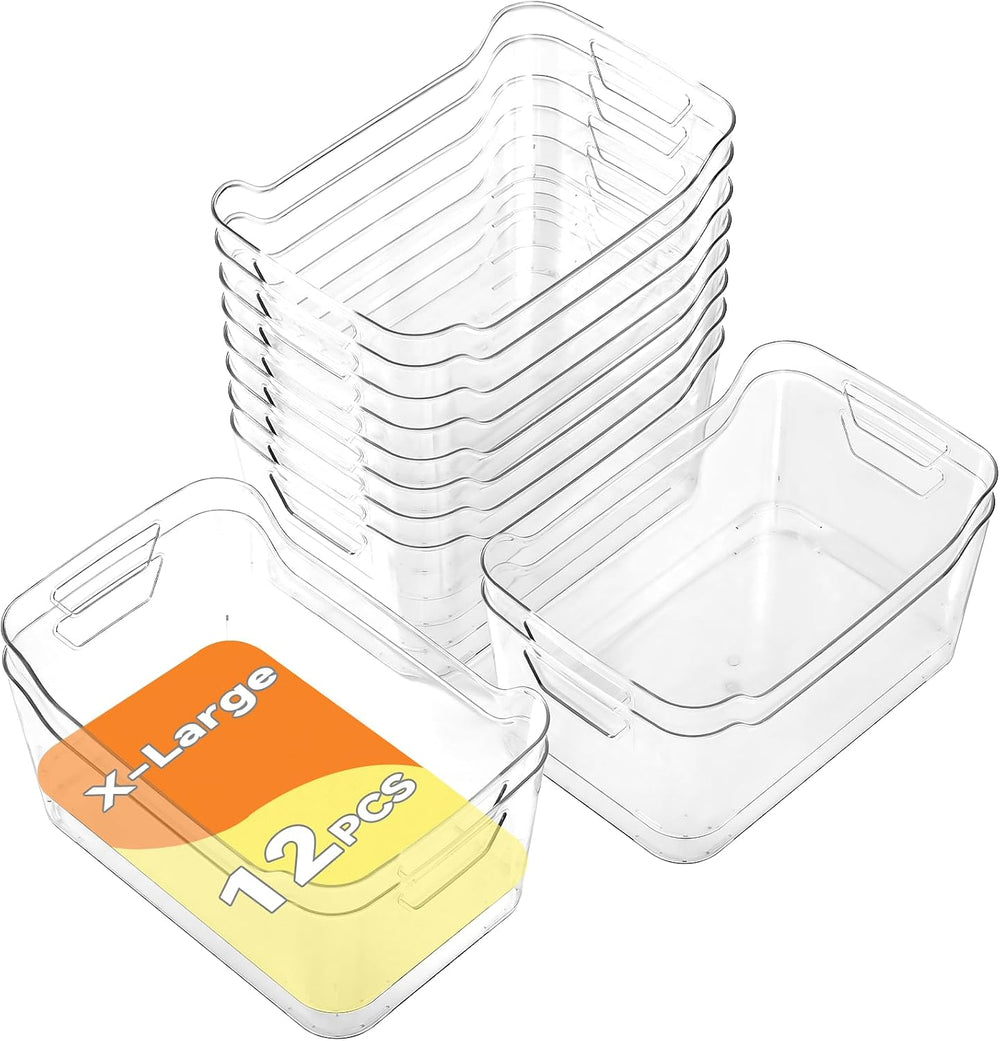 Clear Plastic Storage Bins - 12 Pack Pantry Organizers and Storage, Clear Pan...