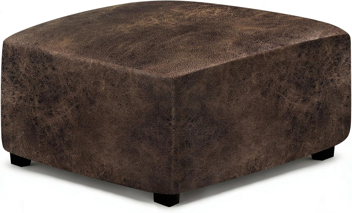 ANARACHON Leather Like Ottoman Cover, Stretch Small Square Ottoman Covers, Rectangular Ottoman Slipcovers with Removable Washable Non-Slip Elastic Bottom for Footstools (02 Brown, XX-Large)