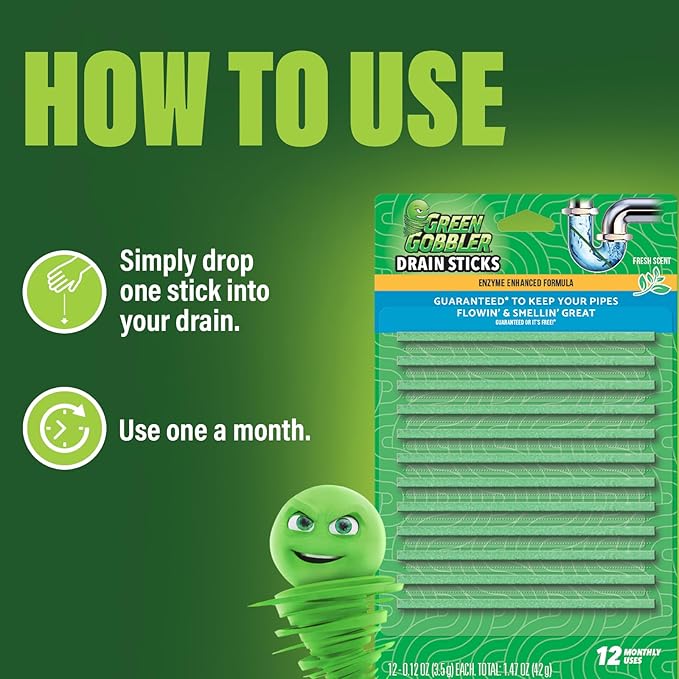 Green Gobbler Drain Cleaner & Deodorizer FRESH SCENT Sticks - Image 4