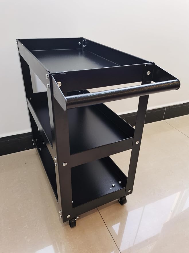 Utility Service Cart, 3 Shelf 150LBS Heavy Duty Steel Rolling Utility Cart - Image 5
