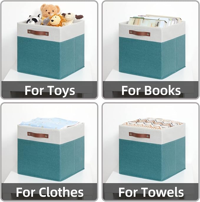 HNZIGE Fabric Storage Bins for Shelves 13x13 Storage Cubes Set Of 4 Foldable - Image 3
