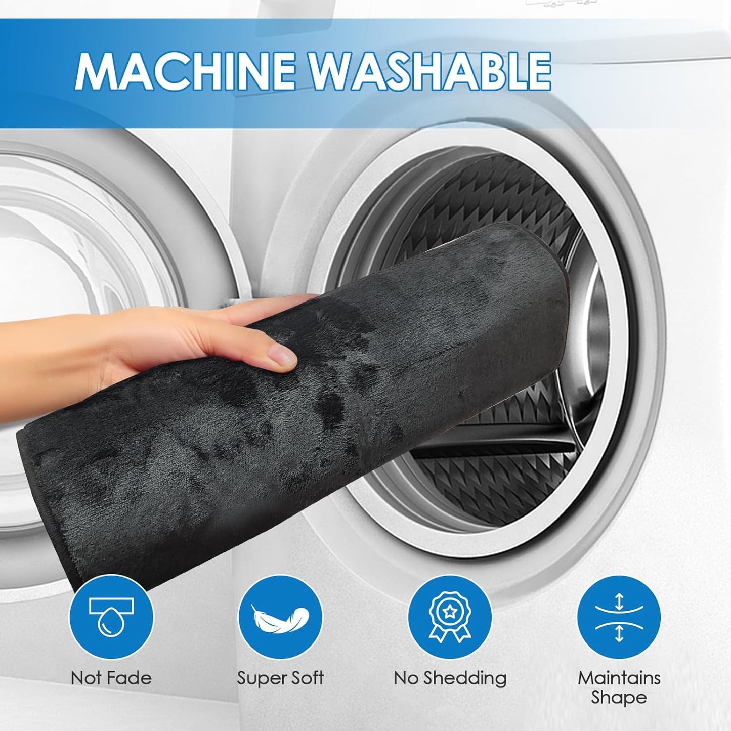 Memory Foam Black Bathroom Rug Set 4-Piece, Soft & Supportive Bath Mat Set, Super Absorbent & Quick Dry, Non-Slip Backing, Machine Washable Rugs for Bathroom, Tub & Shower (Black)