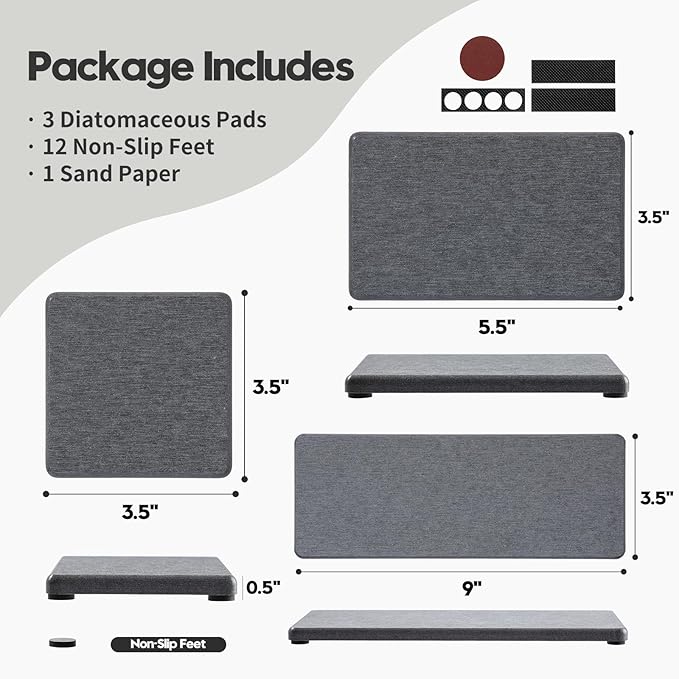 3PCS Water Absorbing Soap Dish Sponge Holder, Diatomite Stone Drying Tray Mat - Image 4