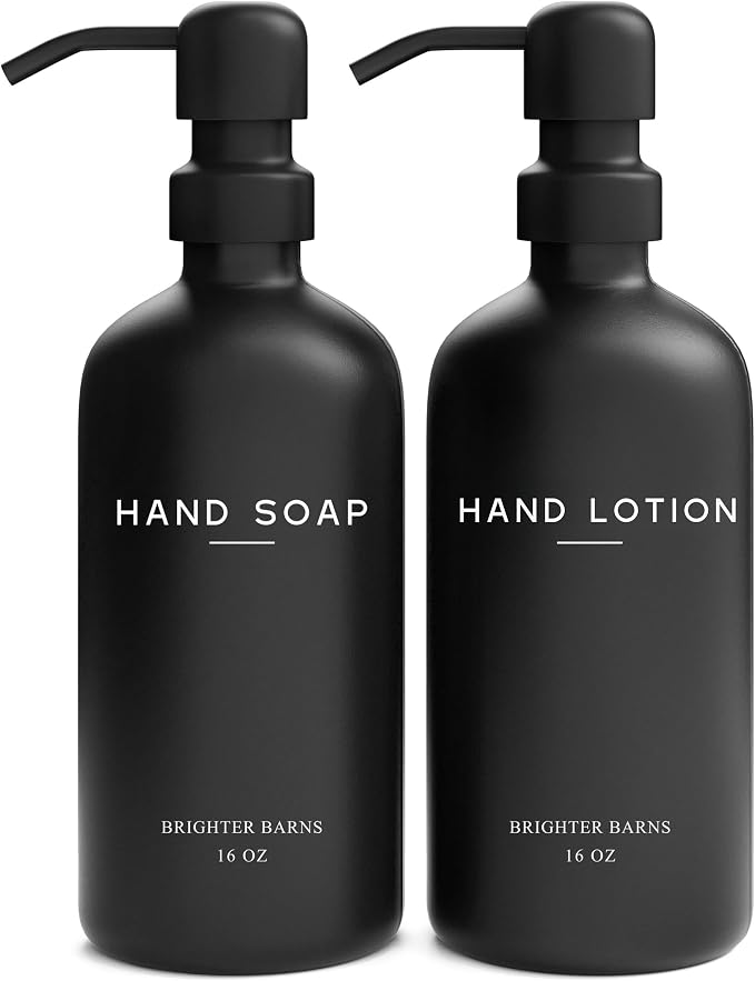 Black Glass Soap and Lotion Dispenser Set by Brighter Barns by BrighterBarns