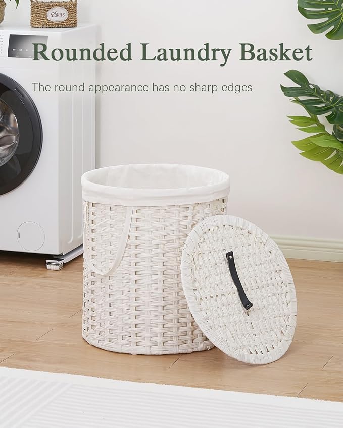 Laundry Hamper with Lid Wicker Laundry Hamper Round 26.5 Gal Laundry Basket - Image 2