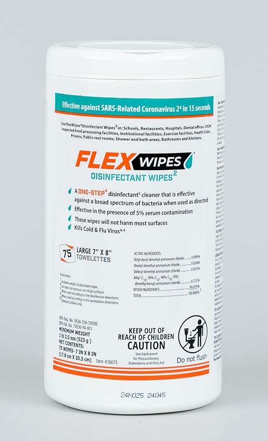 Flex Wipes Disinfectant Wipe 20075, Includes Six 75-count Canisters by KTroxSafetyandIndustrial