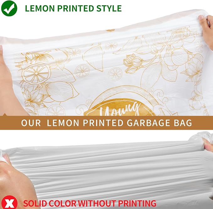 VOK 13 Gallon Trash Bags with Lemon Print & Drawstring, Tear-Resistant Tall - Image 7
