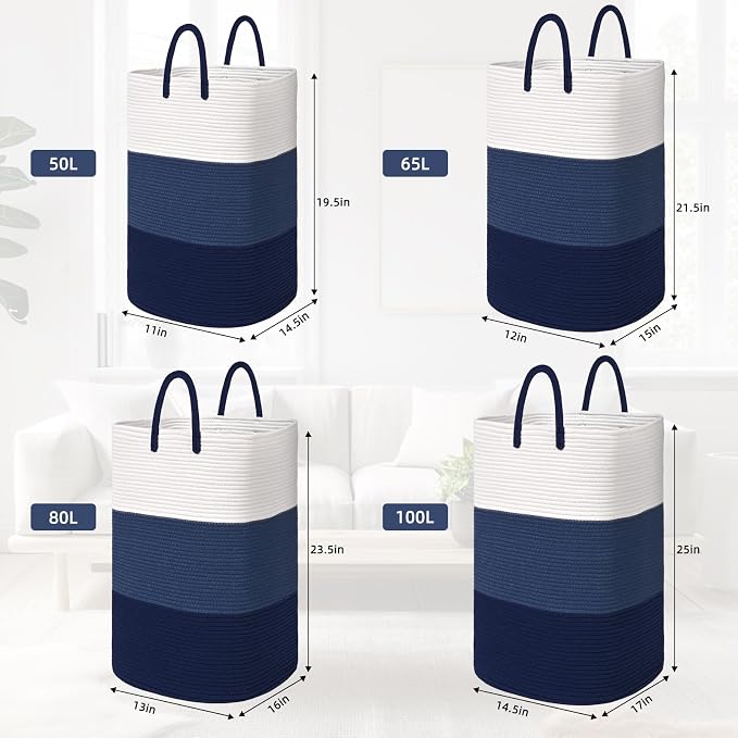 Woven Laundry Basket for Clothes, 100 L Large Rectangle Laundry Hampers - Image 3