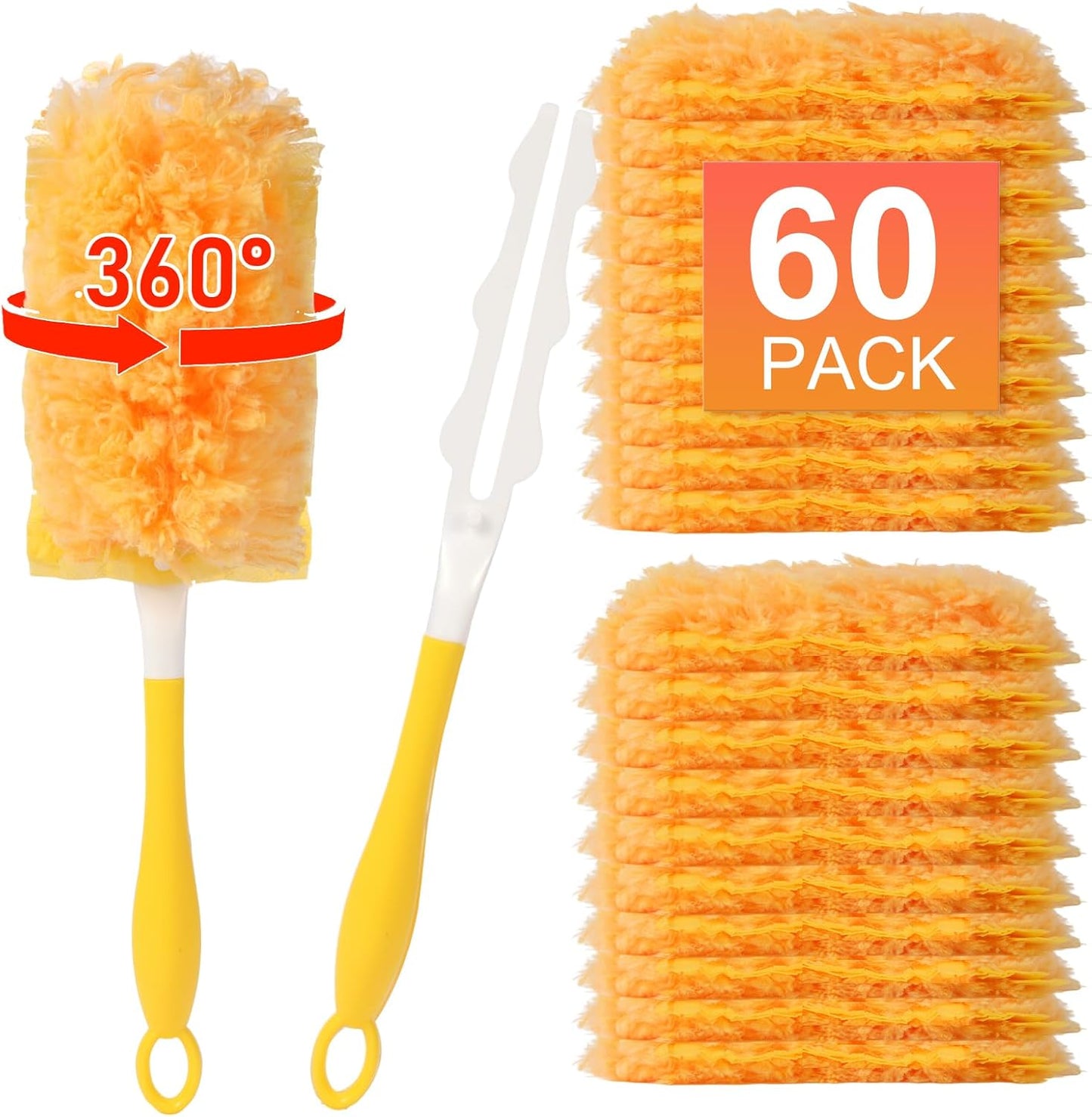 60 Count Duster Refill for Swiffer Duster with 1 Handle - 360° Multi-Surface Larger Size Feather Dusters, Disposable Duster Kit for Cleaning Home, Furniture, Blinds and Ceiling Fans