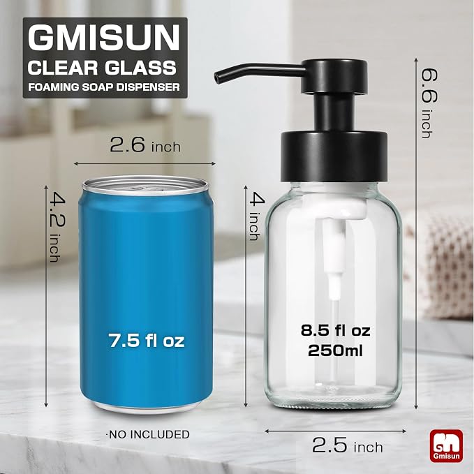GMISUN Foam Soap Dispenser, 2 Pack 8.5 fl oz / 250 ml Clear Glass Soap Dispenser - Image 3