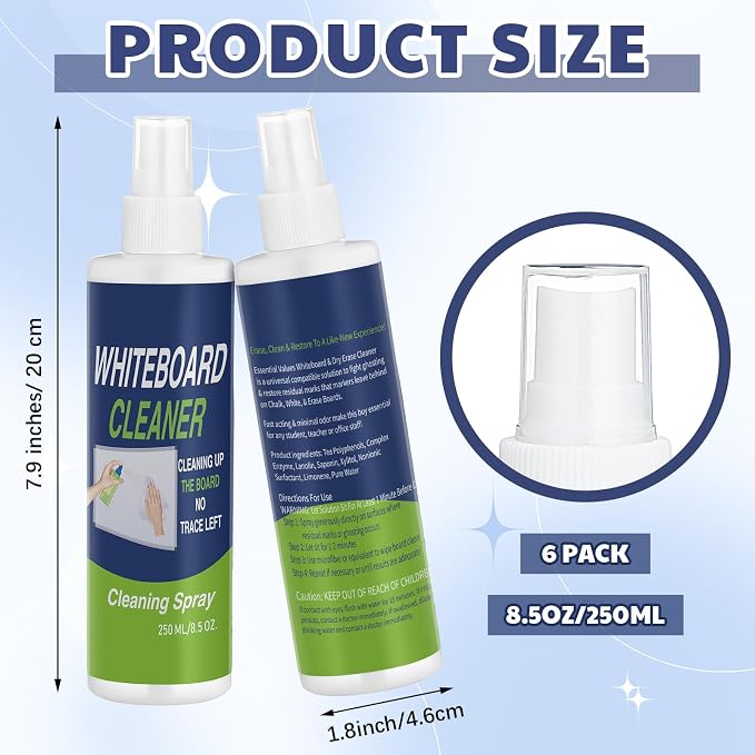 6 Pack Whiteboard Cleaner Spray Bottle 8.5oz Dry Erase Board Surface Cleaner - Image 2