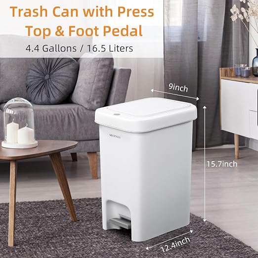MOPALL Trash Can with Lid, Garbage Can with Press Top & Foot Pedal, Kitchen - Image 7