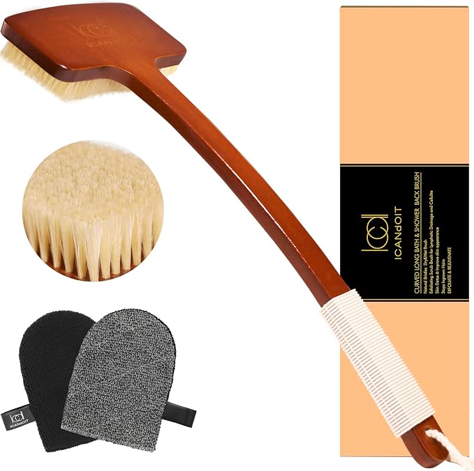 ICANdOIT Exfoliation Set-17.71 Inch Boar Bristles Back Scrubber Bath Brush by Beautyisanattitude-ICANdOIT