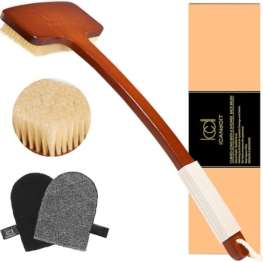 ICANdOIT Exfoliation Set-17.71 Inch Boar Bristles Back Scrubber Bath Brush by Beautyisanattitude-ICANdOIT