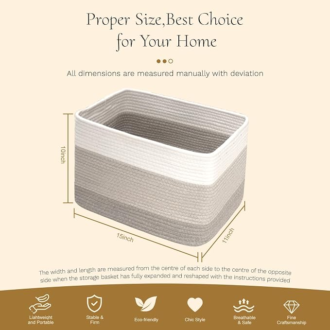 Hopegiver Woven Storage Baskets 15x11x10 Inch, 3 Pack Collapsible Cube Storage - Image 8