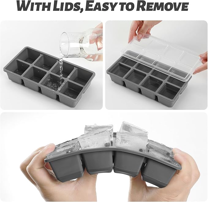 Large Ice Cube Trays, JRISBO 2 Pack Reusable Silicone Ice Cube Molds - Image 2