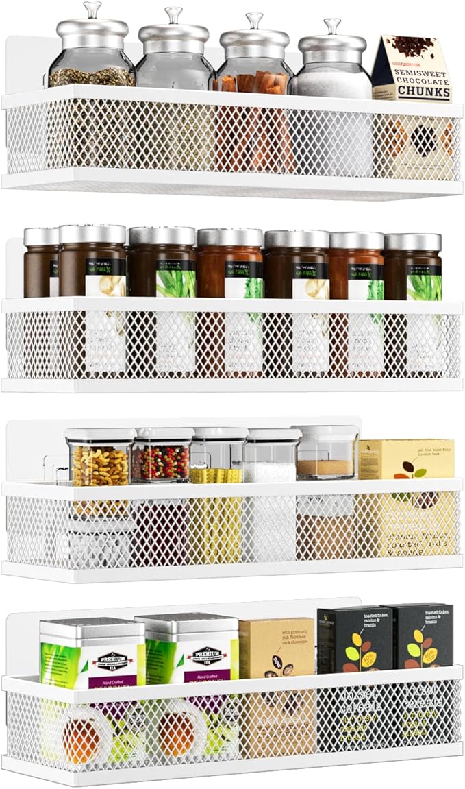 Spice Rack Wall Mount, 4 Pack Wall Spice Rack & Hanging Storage Baskets by Umomi