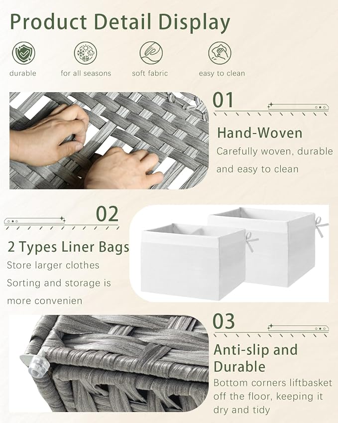 Storage Basket with Lid Rattan, Woven Storage Baskets with 2 Separate Lids - Image 3