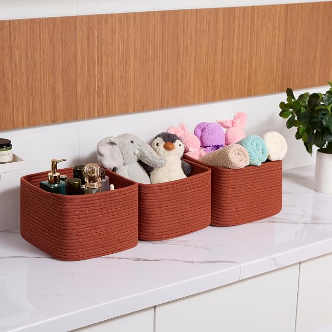 Small Organizing Baskets for Cubes Shelf, 9.7x9.7x7.1 Inch Rope Woven Storage - Image 6