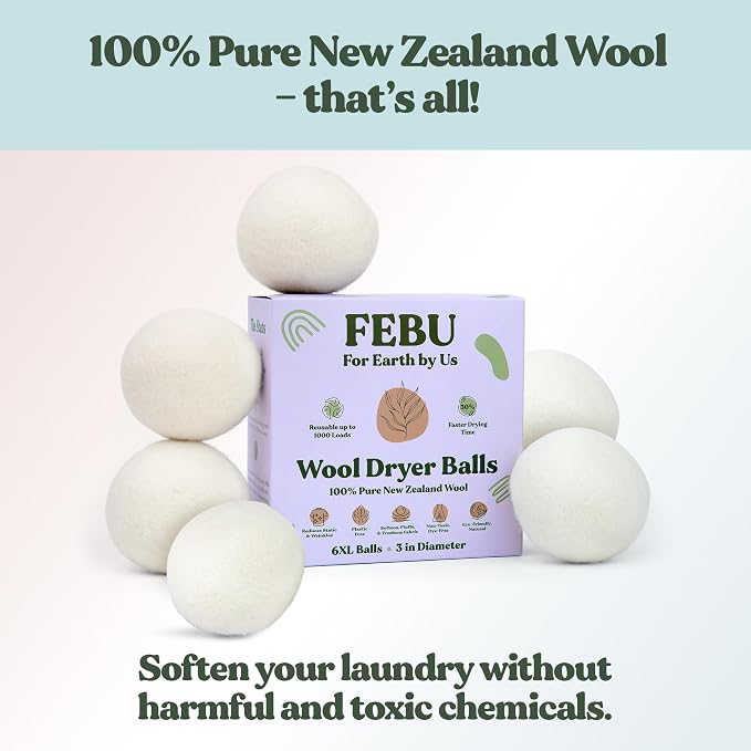 FEBU Wool Dryer Balls, XL | 100% New Zealand Wool | Natural, Reusable Fabric - Image 5