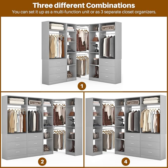 Corner Closet System with 6 Drawers, Closet Organizer System with 14 Shelves & - Image 5