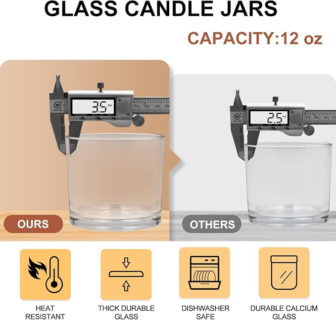 12 OZ Thick Candle Jars for Making Candles 12 Pcs, Empty Jars - Image 2