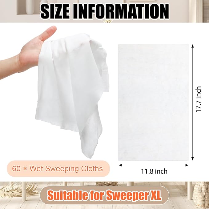 60 Counts Sweeper Wet Mopping Cloths 17.7 x 11.8'' X Large Wet Mop Pads Refills - Image 2